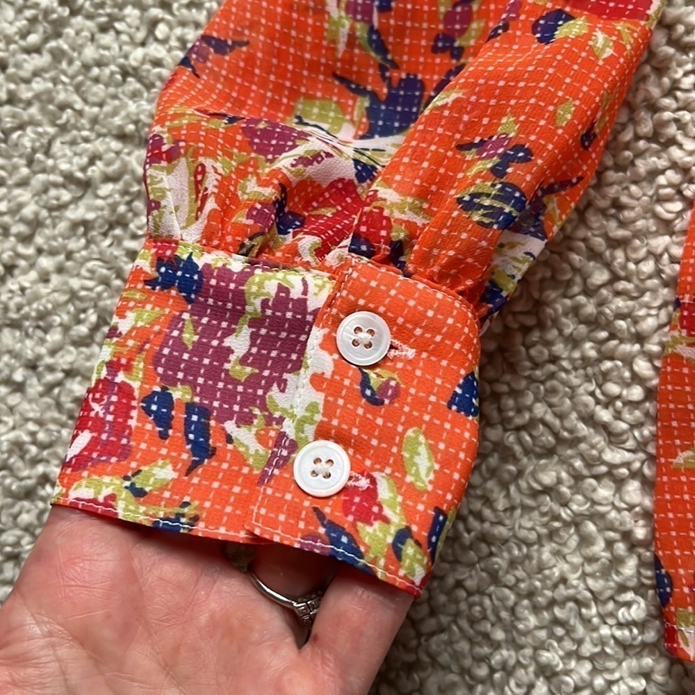 MODCLOTH Be Buzzworthy Floral Print Orange Blouse Size Small - Picture 9 of 16